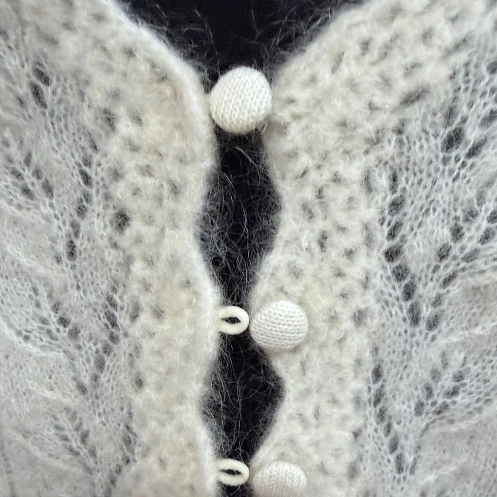 NWT  Camila Coelho White Knit delicate   mohair Cardigan  S - Picture 7 of 12